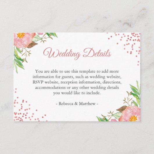 Carte D'accompagnement Aquarelle rose pâle rose Mariage Détails Info (Devant)