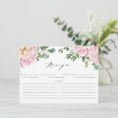 Carte D'accompagnement Aquarelle rose Roses et Eucalyptus Recette nuptial (Debout devant)