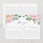 Carte D'accompagnement Aquarelle rose Roses et Eucalyptus Recette nuptial (Devant / Derrière)