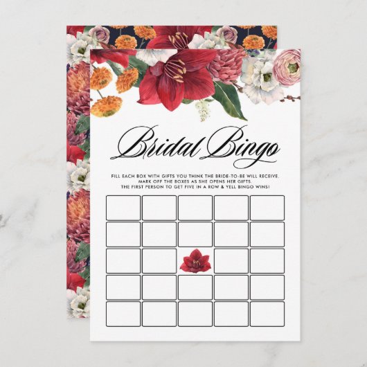 Carte D'accompagnement Aquarelle Rouge Amaryllis Fête des mariées Jeu de (Devant / Derrière)