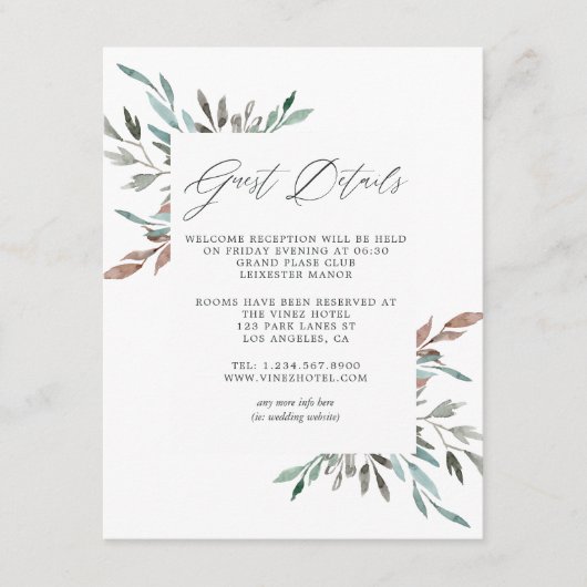 Carte D'accompagnement Aquarelle Rustique Greenery Winter Détails de l'in (Devant)