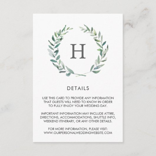 Carte D'accompagnement Aquarelle rustique Verdure Wreath Détails du Maria (Devant)