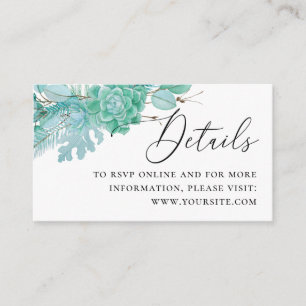 Carte D'accompagnement Aquarelle succulente menthe détails du mariage + Q