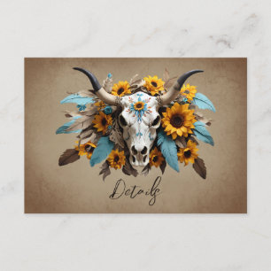 Carte D'accompagnement Aquarelle tournesol Vache Crâne Mariage QR code