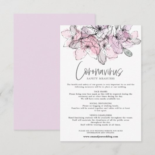 Carte D'accompagnement Aquarelle translucide Florales roses Sécurité des  (Devant / Derrière)