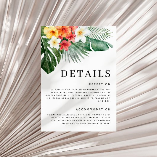 Carte D'accompagnement Aquarelle Tropical Floral Greenery Mariage détails