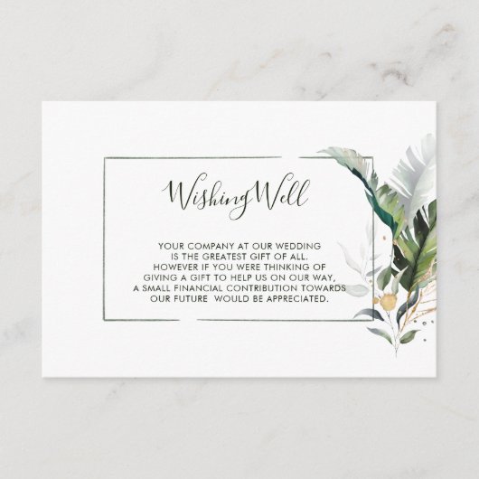 Carte D'accompagnement Aquarelle Tropicale Feuilles Mariage Wishing well (Devant)