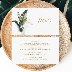 Carte D'accompagnement Aquarelle tropicale Foliage Gold Détails du Mariag
