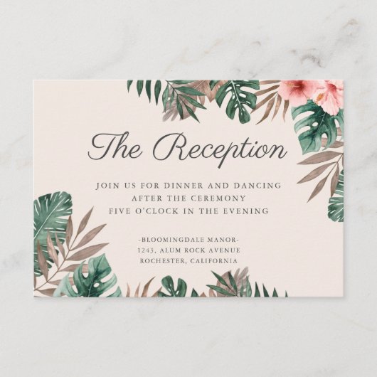 Carte D'accompagnement Aquarelle tropicale Foliage Réception de mariage (Devant)