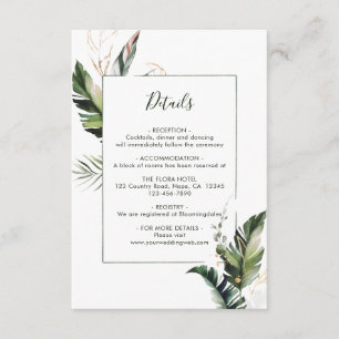 Carte D'accompagnement Aquarelle tropicale Mariage vert du feuillage