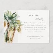 Carte D'accompagnement Aquarelle tropicale Palm Trees Détails du Mariage (Devant)
