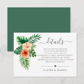 Carte D'accompagnement Aquarelle tropicale Vert floral Détails du Mariage (Devant / Derrière)