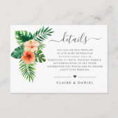 Carte D'accompagnement Aquarelle tropicale Vert floral Détails du Mariage (Devant)