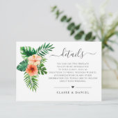 Carte D'accompagnement Aquarelle tropicale Vert floral Détails du Mariage (Debout devant)
