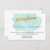 Carte D'accompagnement Aquarelle Turquoise et or Noir Accueil Mariage (Devant / Derrière)