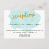 Carte D'accompagnement Aquarelle Turquoise et or Noir Accueil Mariage (Devant)