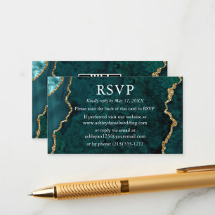 Carte D'accompagnement Aquarelle Turquoise mariage en marbre RSVP QR Reto