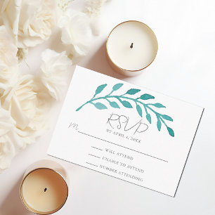 Carte D'accompagnement Aquarelle Turquoise simple Mariage de la vigne bot