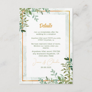 Carte D'accompagnement Aquarelle verdure feuillage feuille mariage