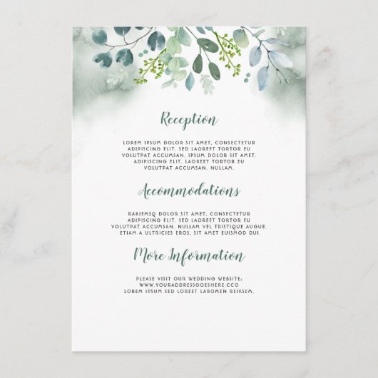 Carte D'accompagnement Aquarelle Verdure Informations Mariage Invité (Devant)