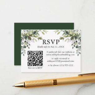 Carte D'accompagnement Aquarelle Verdure Mariage RSVP QR Vert