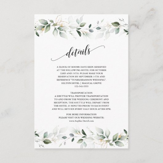 Carte D'accompagnement Aquarelle Verdure Or Feuilles Mariages Détails (Devant)