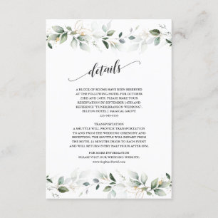 Carte D'accompagnement Aquarelle Verdure Or Feuilles Mariages Détails
