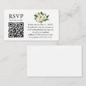 Carte D'accompagnement Aquarelle Vert Blanc Floral Mariage QR RSVP (Devant / Derrière)