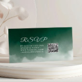 Carte D'accompagnement Aquarelle vert foncé Mariage moderne RSVP QR
