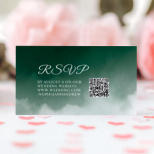 Carte D'accompagnement Aquarelle vert foncé Mariage moderne RSVP QR