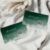 Carte D'accompagnement Aquarelle vert foncé Mariage moderne RSVP QR