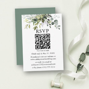 Carte D'accompagnement Aquarelle vert Mariage Sage vert QR RSVP