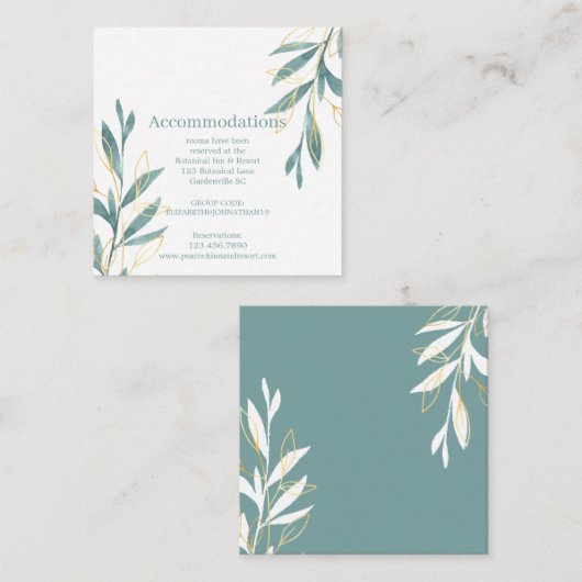 Carte D'accompagnement Aquarelle Vert or Floral Mariage Hébergement (Devant / Derrière)