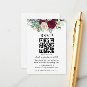 Carte D'accompagnement Aquarelle verte Bourgogne Floral QR RSVP