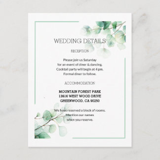 Carte D'accompagnement Aquarelle verte douce Feuille Mariage 