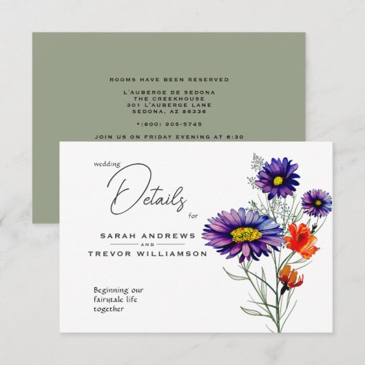 Carte D'accompagnement Aquarelle Vibrant Orange et violet Fleurs sauvages (Devant / Derrière)