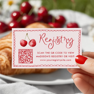Carte D'accompagnement Aquarelle Whimsical Cherry Baby Registry Code QR