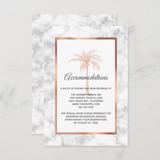 Carte D'accompagnement Arbre de mariage au design Palm Tree avec marbre e (Devant / Derrière)