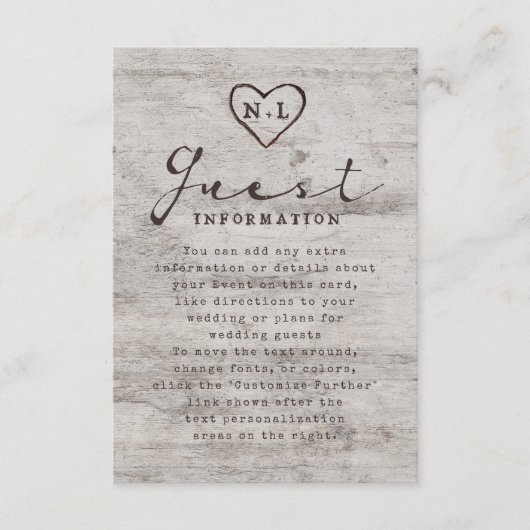 Carte D'accompagnement Arbre rustique Informations sur le Mariage de l'Ar (Devant)