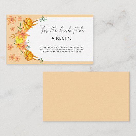 Carte D'accompagnement Arc citrouille Recette pour la mariée à être (Devant / Derrière)