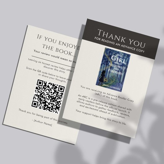 Carte D'accompagnement ARC Thank you Insert Card Author Review Request QR