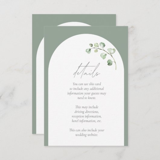 Carte D'accompagnement Arc vert moderne Sage Détails du Mariage botanique (Devant / Derrière)