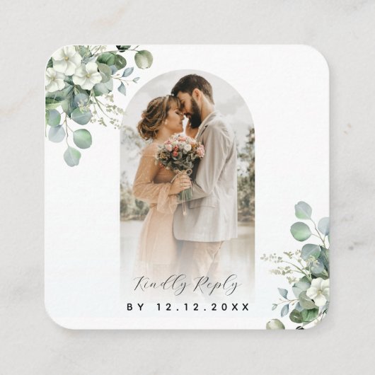 Carte D'accompagnement Arch Photo Eucalyptus QR Code Mariage en ligne RSV (Dos)