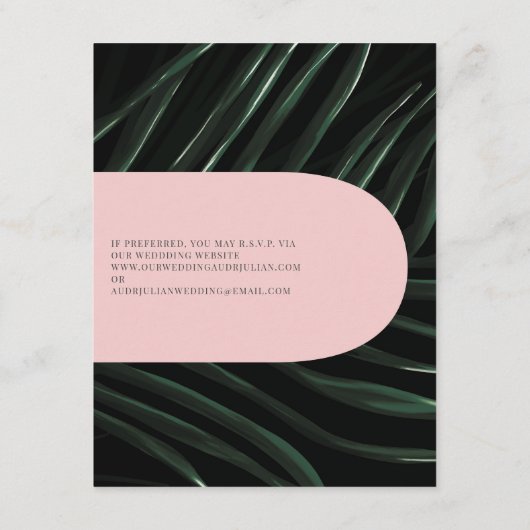 Carte D'accompagnement Arches tropicales Palm Leaf Monogramme Mariage RSV (Dos)