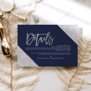 Carte D'accompagnement Argent parties scintillant marine script direction