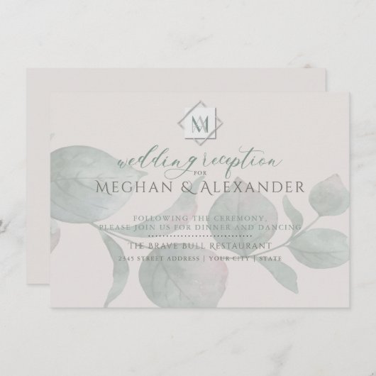 Carte D'accompagnement Argent Sage Eucalyptus Réception de mariage Insert (Devant / Derrière)