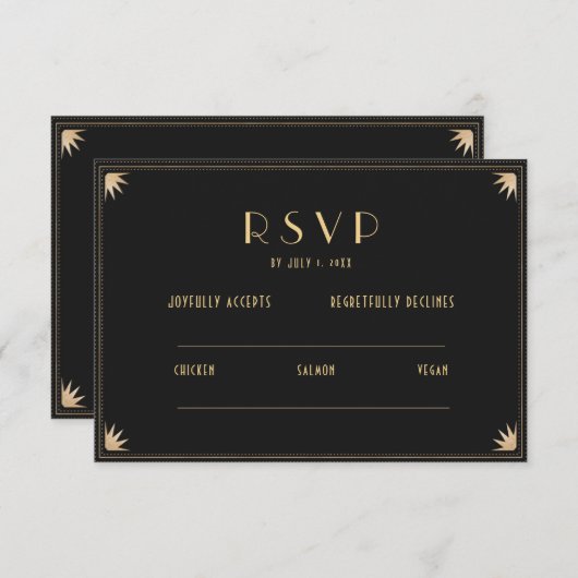 Carte D'accompagnement Art Déco Black Gold Mariage années 20 | Code QR RS (Devant / Derrière)