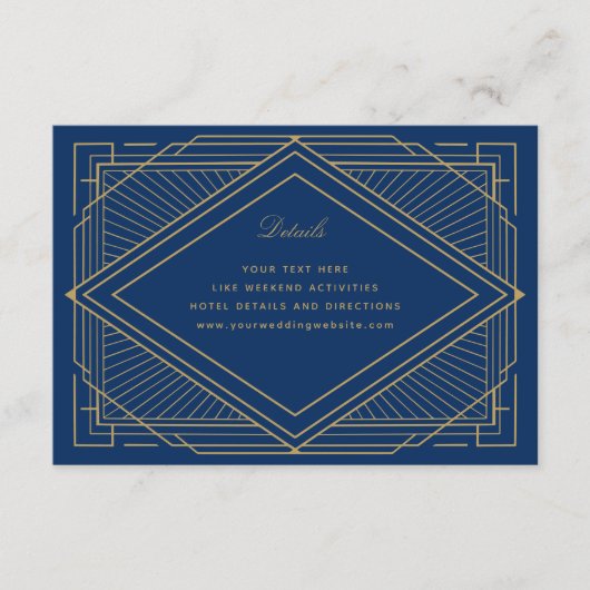 Carte D'accompagnement Art Déco Diamond Navy Blue et Gold Mariage (Devant)