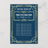 Carte D'accompagnement Art Déco Mariage Gold Blue Informations complément (Devant)