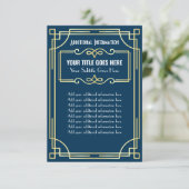 Carte D'accompagnement Art Déco Mariage Gold Blue Informations complément (Debout devant)